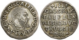 Prussia, Albrecht Hohenzollern, 3 Groschen Königsberg 1540
Bardzo ładny egzemplarz w naturalnej, równomiernej patynie.
Dobry detal i połyskowe tło.
Wa...
