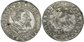 Silesia, John of Brandenburg-Küstrin, Groschen Krosno 1545
Pięknie zachowany egzemplarz.
Miejscowo niedobity, ale z bardzo ładnym, połyskowym tłem.
Ko...