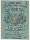 Piskorów, Ludwik Lipski, 1 złoty 1863 Blankiet bez numeru. Nazwa emitenta stemplem. Pięknie zachowane. Reference: Jabłoński nie notuje
Grade: UNC/AU...