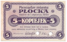 Płock, 5 kopiejek 1919
Bardzo ładnie zachowane. Reference: Podczaski R-310.B.1.b
Grade: AU