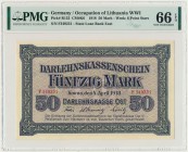 Kaunas 50 mark 1918 - F - PMG 66 EPQ
Banknot regularnie notowany, ale w prawdziwie emisyjnych stanach zachowania jest niezwykle rzadki.
Egzemplarz będ...