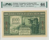 Kaunas 1.000 mark 1918 - 7 digits - PMG 64
Wielokrotnie rzadsza odmiana z numeratorem 7-cyfrowym. Praktycznie wszystkie egzemplarze ze znaleziska tego...