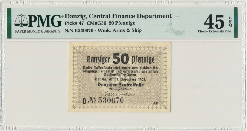 Danzig 50 Pfennige 1923 November - PMG 45 EPQ
Odmiana z datą listopadową, serii ...