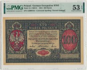 100 marek 1916 Generał - PMG 53 EPQ
Powszechnie występujący banknot z poprawioną klauzulą 'generał', ale w przyjemnych stanach zachowania trudno dostę...