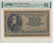 100 marek 1919 - BE - PMG 55 - PIĘKNY
Najrzadszy i najtrudniej dostępny nominał marek majowo-lutowych.
Odmiana wydrukowana na papierze ze znakiem wodn...