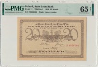 20 marek 1919 - F - PMG 65 EPQ - PIĘKNY
Rzadka odmiana z numeracją siedmiocyfrową, wysokość cyfr 3 mm.&nbsp;
Banknot w stanie emisyjnym. Piękny.&nbsp;...
