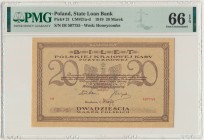 20 marek 1919 - IH - PMG 66 EPQ - OKAZOWY
Najpospolitsza odmiana, ale nadal w tak wyśmienitym stanie zachowania - niezwykle rzadka.&nbsp;
Banknot w ok...