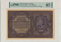 1.000 marek 1919 - II Serja AP - PMG 67 EPQ - niezwykle trudna nota
Powszechnie występująca odmiana w konkursowym stanie zachowania.&nbsp;
Barwy żywe,...