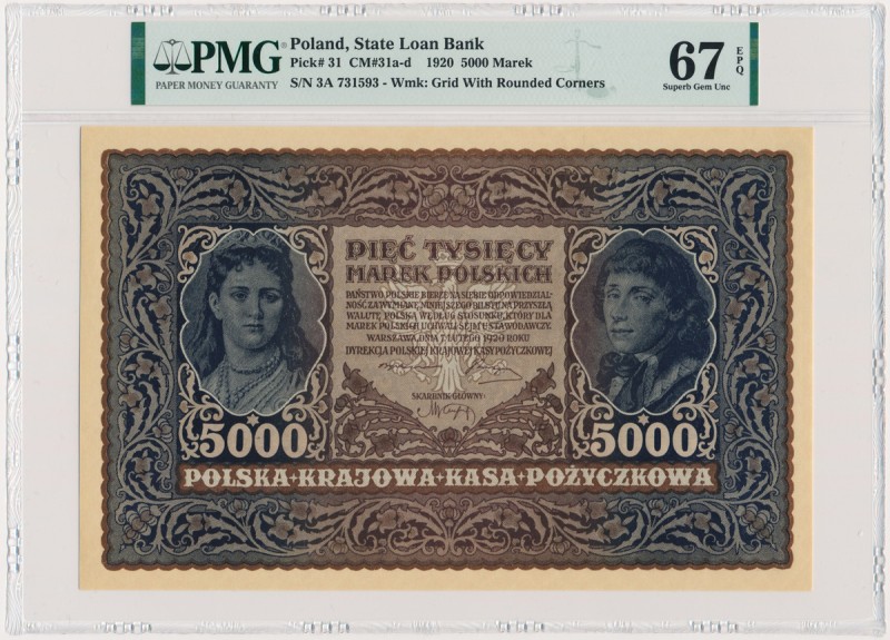5.000 marek 1920 - III Serja A - PMG 67 EPQ
Najrzadsza i słusznie najwyżej wycen...