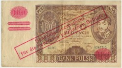 100 złotych 1932(9) - Ser.BT. - + X + - fałszywy przedruk okupacyjny
Fałszywy przedruk na banknocie ze znakiem wodnym + X +.&nbsp;
Naszym zdaniem nadr...