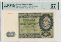 500 złotych 1940 - B - PMG 67 EPQ
Wyśmienity, wyselekcjonowany egzemplarz.
Najwyższa nota w rejestrze PMG. Reference: Miłczak 98a
Grade: PMG 67 EPQ MA...