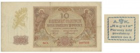 10 złotych 1940 - L. - ze stemplem REGUŁA - ładnie zachowane
Banknot okupacyjny z poszukiwanym stemplem - A.K. 'Reguła' Pierwszy Żołd powstańczy SIERP...