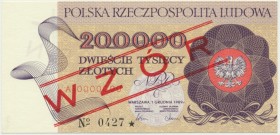 200.000 złotych 1989 - WZÓR - A 0000000 No.0427
Emisyjny stan zachowania. Reference: Miłczak 177Wa
Grade: UNC