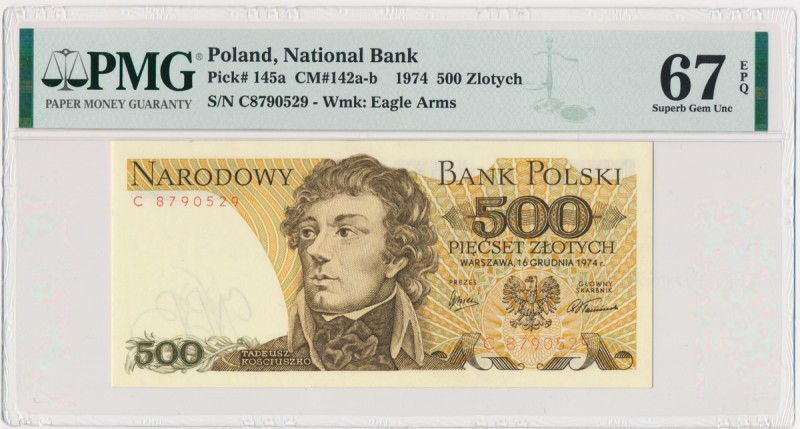 500 złotych 1974 - C - PMG 67 EPQ
Bardzo rzadka seria jednoliterowa.
Stan emisyj...
