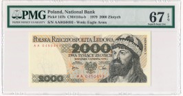 2.000 złotych 1979 - AA - PMG 67 EPQ
Lubiana seria AA.&nbsp;
Wysoka nota od PMG. Reference: Miłczak 155b
Grade: PMG 67 EPQ