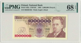 1 milion złotych 1993 - M - PMG 68 EPQ
Banknot w stanie emisyjnym.
Najwyższa nota w rejestrze PMG. Reference: Miłczak 194aa
Grade: PMG 68 EPQ MAX