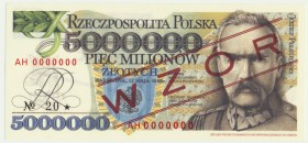 5 milionów złotych 1995 WZÓR - AH 0000000 - seria od Andrzej Heidrich
Wzór oficjalnej repliki banknotu niewprowadzonego do obiegu.&nbsp;
Nisko nakłado...