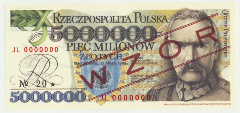 5 milionów złotych 1995 WZÓR - JL 0000000 - seria od Janusz Lucow
Wzór oficjalne...