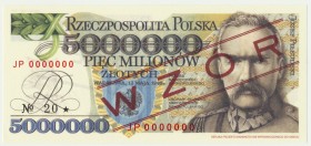 5 milionów złotych 1995 WZÓR - JP 0000000 - seria od Janusz Parchimowicz
Wzór oficjalnej repliki banknotu niewprowadzonego do obiegu.&nbsp;
Nisko nakł...
