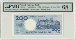 200 złotych 1990 - D - PMG 68 EPQ
Rzadsza seria D.
Wysoka ocena od PMG. Reference: Miłczak 186
Grade: PMG 68 EPQ