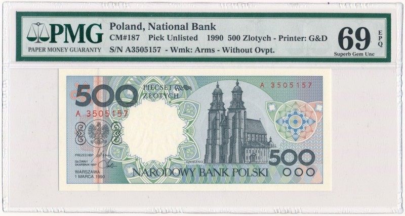 500 złotych 1990 - A - PMG 69 EPQ - spektakularna nota
Ekstremalnie wysoka nota ...