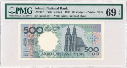 500 złotych 1990 - A - PMG 69 EPQ - spektakularna nota
Ekstremalnie wysoka nota od PMG. Reference: Miłczak 187
Grade: PMG 69 EPQ