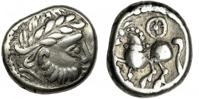 Eastern Celts, Drachm type Kugelwange
Very nicely preserved Celtic drachma, with the most typical Celtic representation on the reverse, i.e. with a ho...