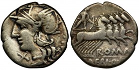 Roman Republic, Baebius Tampilus, Denarius
Roman Republic
M. Baebius Q. f. Tampilus (137 BC), Denarius 137 BC, mint Rome Obverse: helmeted head of Rom...