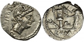 Roman Republic, C. Egnatuleius, Quinarius
Roman Republic
C. Egnatuleius, Quinarisu 97 BC, Rome mint
Obverse: laureate head of Apollo right, C•EGNATVLE...