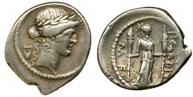 Roman Republic, Clodius Turrinus, Denarius
The reverse of this denarius may refer to the deification of Julius Caesar or Ludi Apollinares which took p...