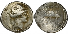 Roman Republic, Considius Paetus, Denarius
Delicate patina. Roman Republic C. Considius Paetus (46 BC), Denarius 46 BC, Rome mint Obverse: Apollo head...