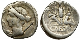 Roman Republic, Julius Caesar, Denarius
Roman Republic
Julius Caesar (47-46 BC), Denarius 46-45 BC, military mint traveling with Caesar in Spain
Obver...