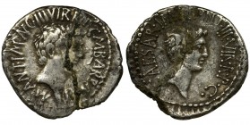 Roman Republic, Marc Antony and Octavian, Denarius - RARE
Rare Mark Antony and Octavian denarius minted in the portable military mint at Ephesus.
The ...