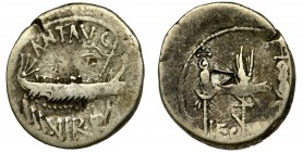 Roman Republic, Marc Antony, Denarius
Legionary issue.
Roman Republic
Mark Antony (32-31 BC), Denarius 32-31 BC, Patrae mint (?)
Obverse: Praetorian g...
