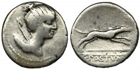 Roman Republic, Postumius, Denarius
Nice denarius minted by Gaius Postumius (Latin Caius Postumius), one of the monetary officials (Latin tresviri mon...