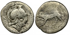 Roman Republic, Satrienus, Denarius
Roman Republic
P. Satrienus (77 BC), Denarius 77 BC, Rome mint Obverse: head of Roma right, LXII on the left field...