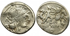 Roman Republic, Servilius, Denarius
This issue commemorates the heroic deeds of M. Servilius Pulex Geminus, the younger son of Gaius Servilius Geminus...