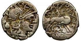 Roman Republic, Sextus Pompeius Faustulus, Denarius
Roman Republic
Sextus Pompeius Faustulus (137 BC), Denarius 137 BC, Rome mint Obverse: helmeted he...