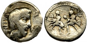 Roman Republic, Titurius Sabinus, Denarius
Roman Republic
L. Titurius L. f. Sabinus (89&nbsp;BC), Denarius 89 BC, Rome mint Obverse: bareheaded and be...