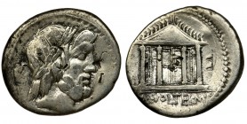 Roman Republic, Volteius, Denarius
Roman Republic
M. Volteius M. f., Denarius 75 BC, Rome mint
Obverse: laureate and bearded head of Jupiter right
Rev...