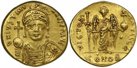 Byzantine Empire, Justinian I, Solidus Constantinople
Less common type with the outbuilding marked with the letter Z with a dot. A very nicely preserv...