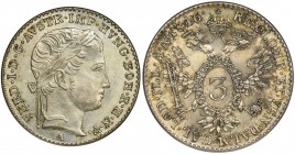 Austria, Ferdinand V, 3 Kreuzer Wien 1846 A
Mint, a beautifully preserved specimen with a delicate patina.
Menniczy, pięknie zachowany egzemplarz w de...