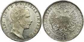 Austria, Franz Joseph I, 1 Floren Wien 1859
Mint, a beautifully preserved specimen.
Bardzo ładna moneta z obustronnym menniczym blaskiem. Reference: H...