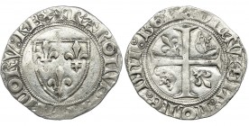 France, Charles VI the Mad, Blanc dit Guenar
France
Charles VI the Mad (1380–1422), Blanc dit Guenar 1390-1419, Saint-Lô mint
Obverse: shield with thr...