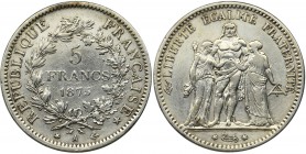 France, III Republic, 5 francs Paris 1875 A
Nice piece.
Przyjemny egzemplarz. Reference: Gadoury 745a
Grade: VF+