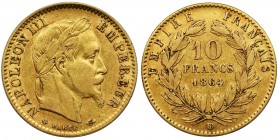 France, Napoleon III, 10 Francs Strasbourg 1864 BB
Gold '900'.
Złoto próby '900'.
Waga 3.19 g Reference: Gadoury 1015
Grade: VF+
