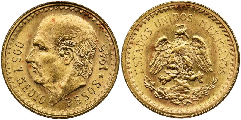 Mexico, Republic, 2 1/2 Pesos 1945
Gold '900'.
Złoto próby '900'.
Waga 2.03 g Re...