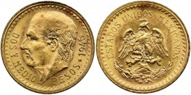 Mexico, Republic, 2 1/2 Pesos 1945
Gold '900'.
Złoto próby '900'.
Waga 2.03 g Reference: KM 463
Grade: AU