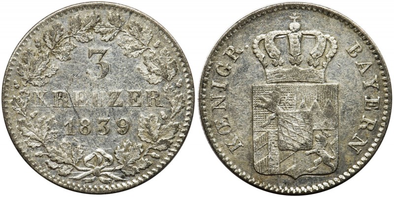 Germany, Bavaria, Maximilian II, 3 Kreuzer Munich 1839 Reference: AKS 85, Jaeger...