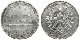 Germany, Free City of Frankfurt, Thaler 1859
Cleaned.
Talar&nbsp;wybity na 100-tną rocznicę urodzin Fryderyka Schillera.
Dobry detal, ale tło z śladam...